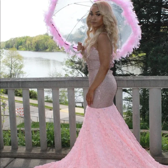 open lace back dress Elegant Blue Tulle A-line Off Shoulder Floral Prom Dresses, Evening Gown,  MP734